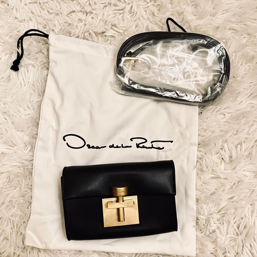 Oscar De La Renta Black Leather Cross Body / Belt Bag